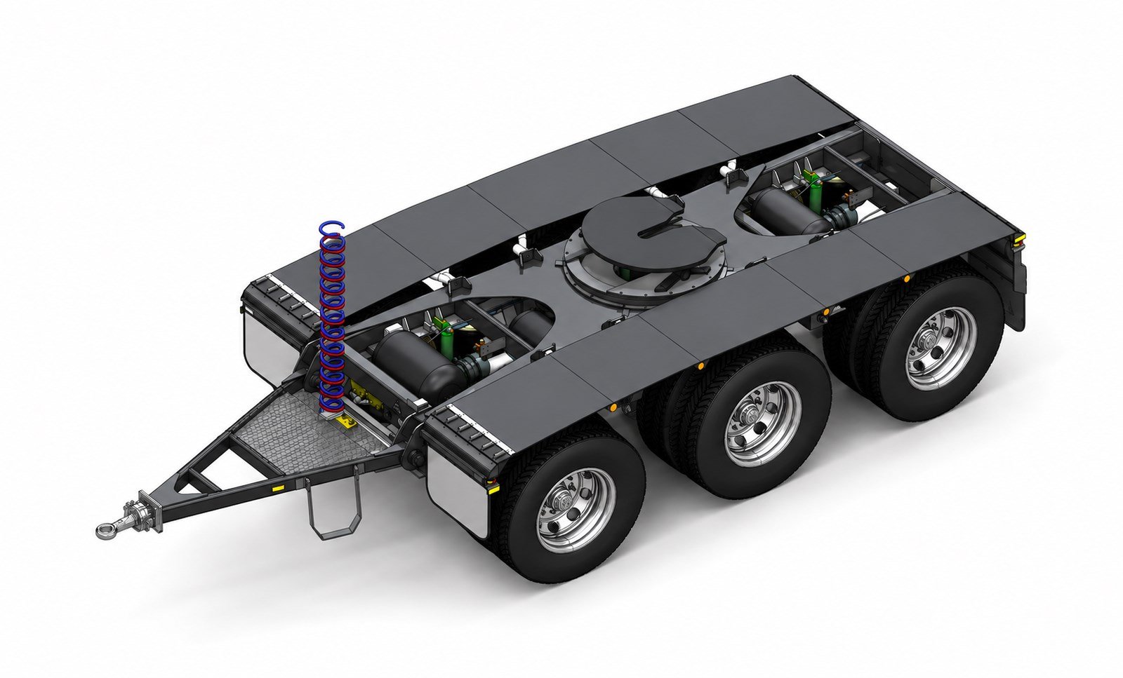 3D model of a heavy-duty tri-axle dolly